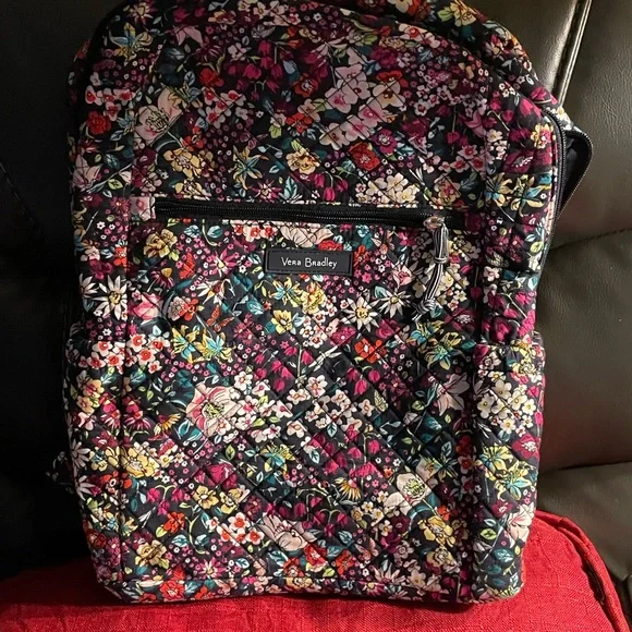 Vera Bradley Black Floral Multi-Color Backpack Vera Bradley-lola-large Vibrant Design Campus Backpack - Etsy main image 4